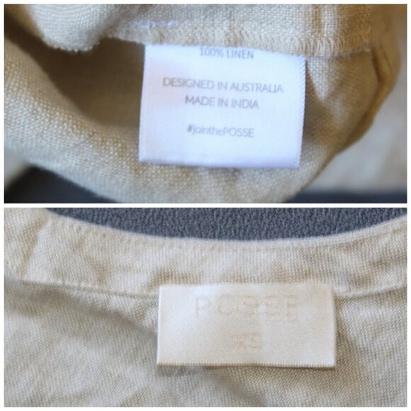 POSEE Mia 100% Linen Tie front women Top Size XS Plunge Puff Sleeve Lagenlook - Picture 4 of 9